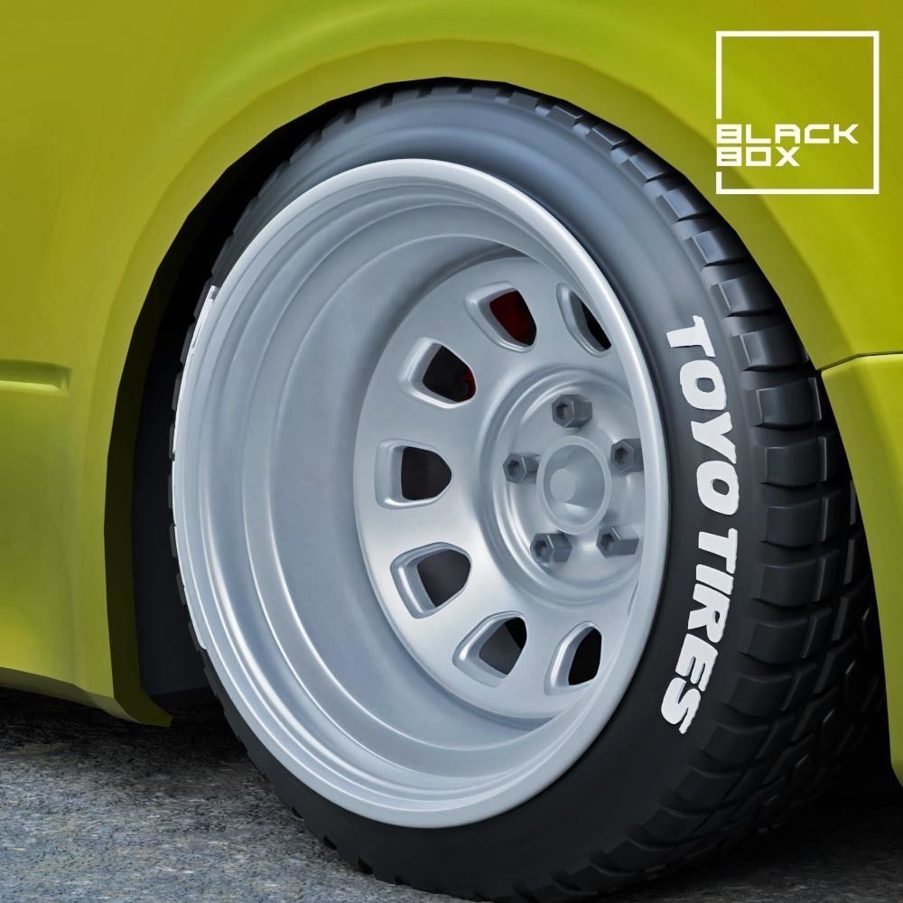 D STEEL WHEEL SET FRONT AND REAR WITH 2 TIRES for miniatures 3D print model_4