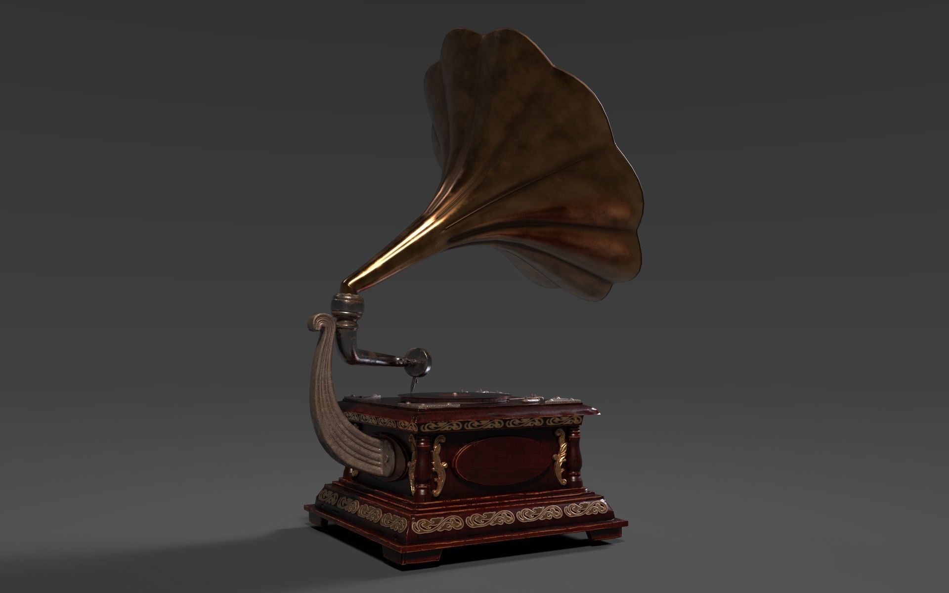 PBR Retro phonograph 3D model_2
