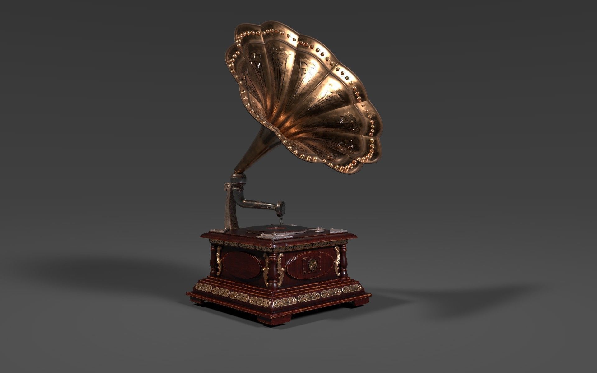 PBR Retro phonograph 3D model_1