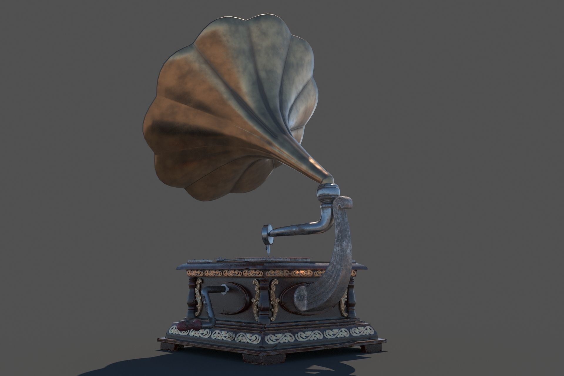 PBR Retro phonograph 3D model_10