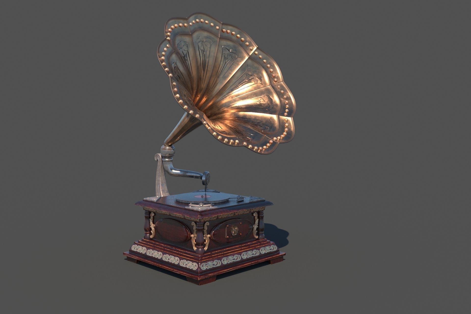 PBR Retro phonograph 3D model_7