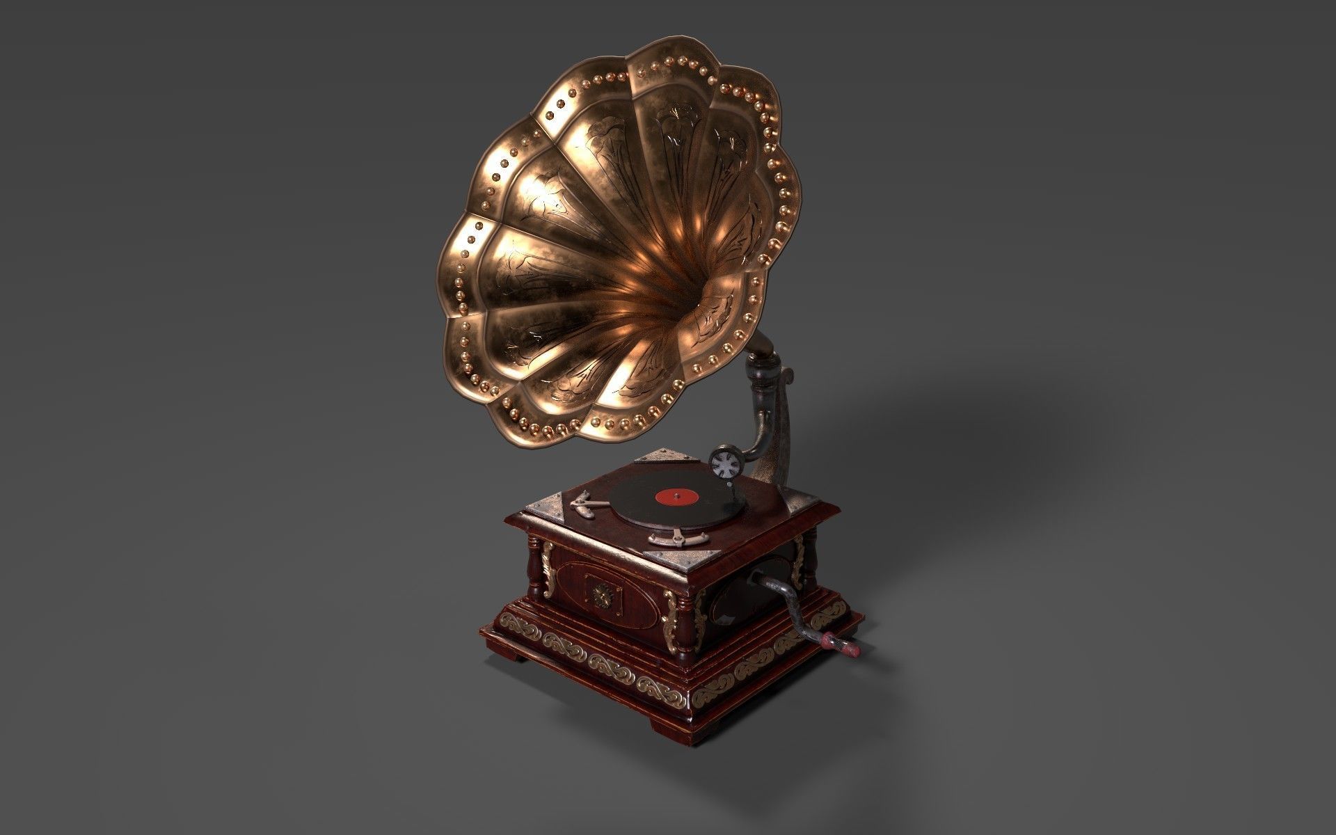 PBR Retro phonograph 3D model_3