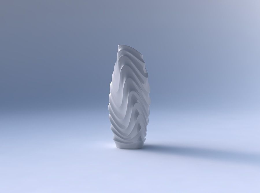 Vase twisted arc rectangle with curved horizontal wavy sections 3D print model_4