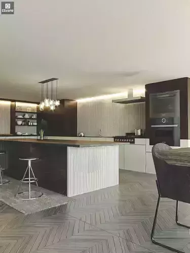 Modern kitchen and  Corona setup 3D model