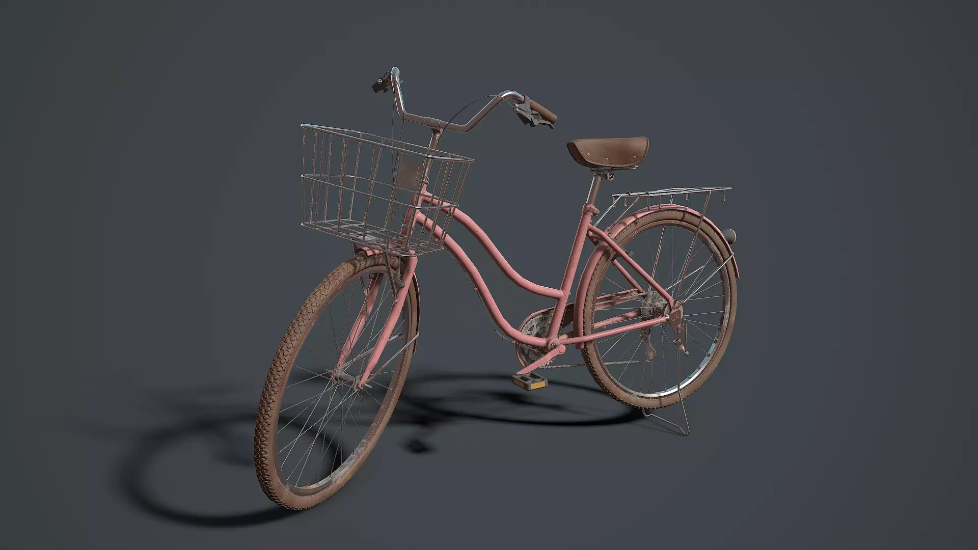 Classic Pink Bicycle Low-poly 3D model_0