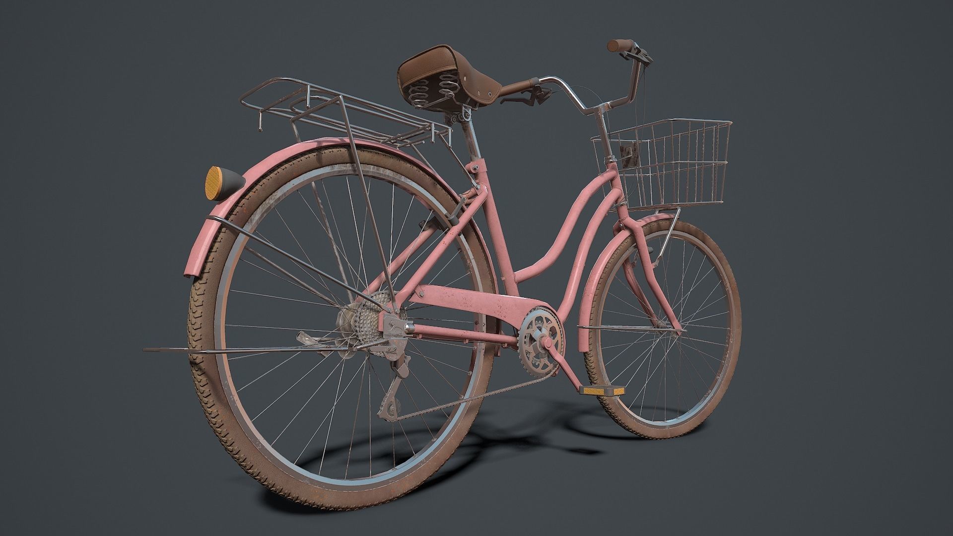 Classic Pink Bicycle Low-poly 3D model_4