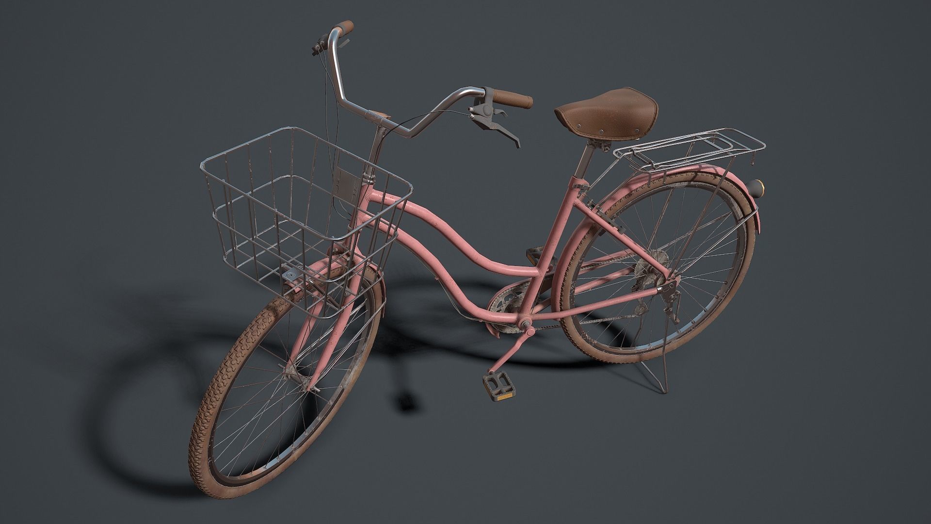 Classic Pink Bicycle Low-poly 3D model_6