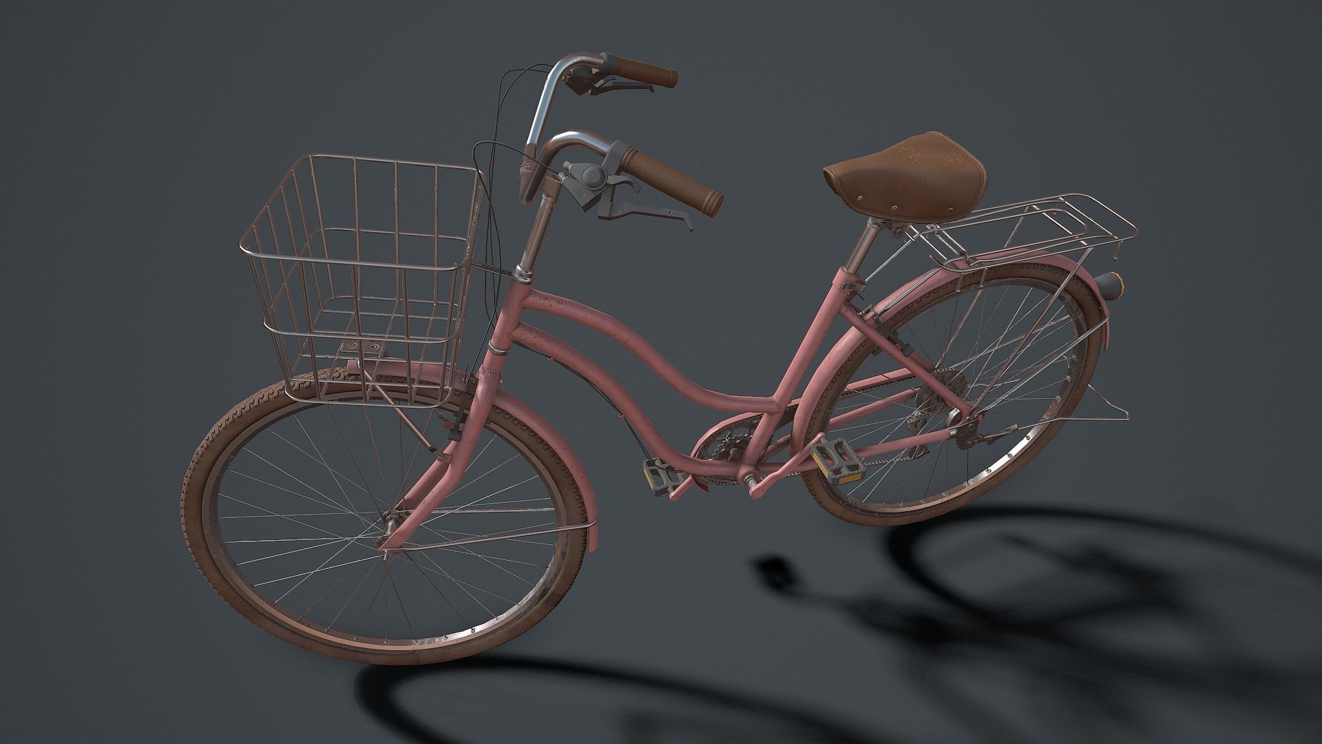 Classic Pink Bicycle Low-poly 3D model_5