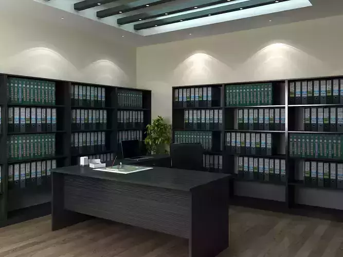 EXECUTIVE SET office with desk and bookshelves