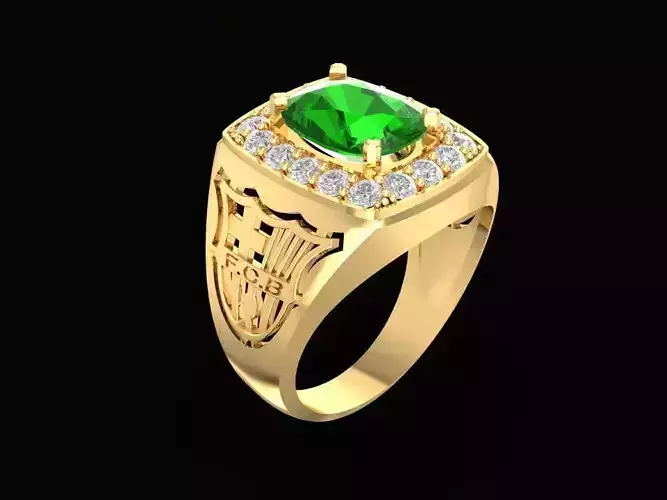 Luxury Emerald Center Diamond Halo Ring for Men  202
