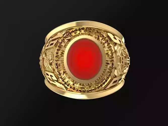 Vintage Red Gemstone Signet Ring for Men 203