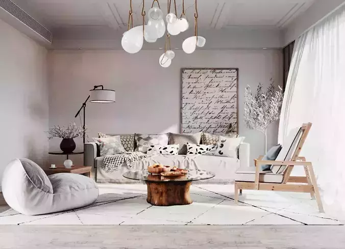 Living interior scene 3D model 