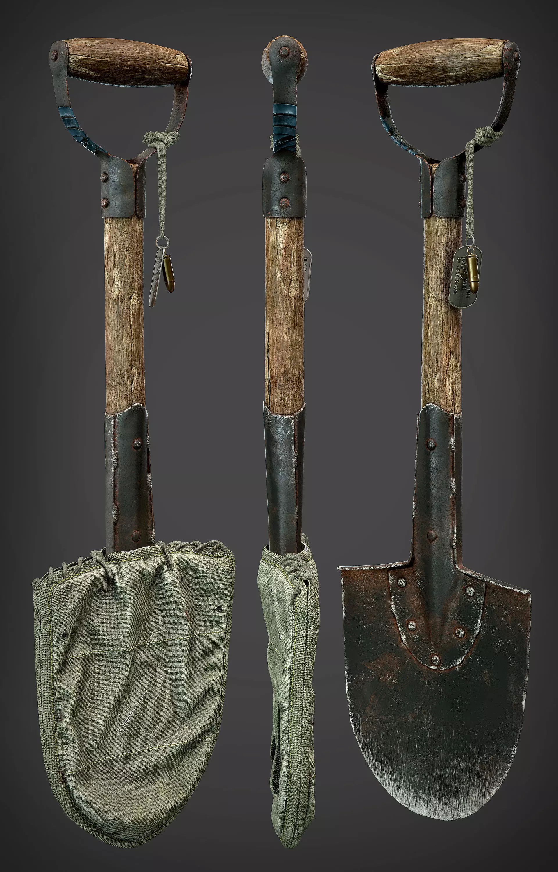 Game-Ready Shovel with Bag Low-poly 3D model