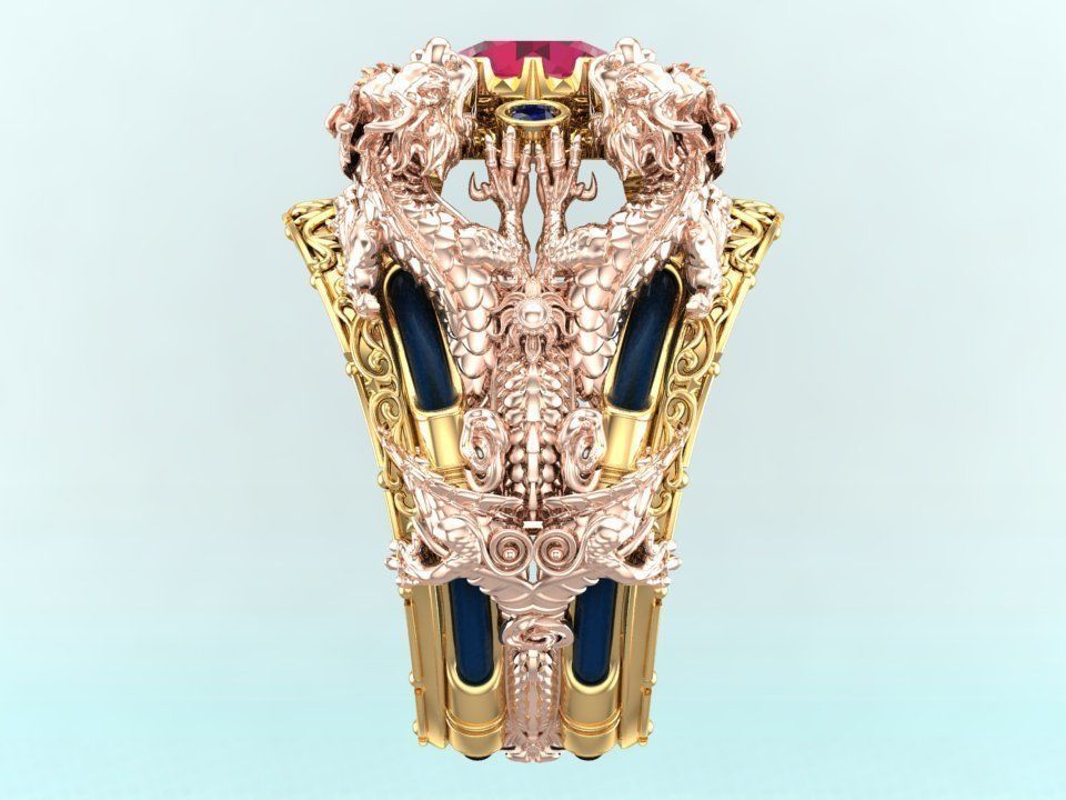 Four Dragon Ring - Dragon Ring - Mens Ring - N323 3D print model_4