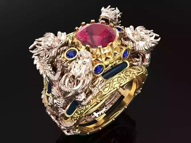 Four Dragon Ring - Dragon Ring - Mens Ring - N323