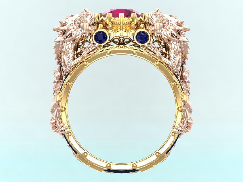 Four Dragon Ring - Dragon Ring - Mens Ring - N323 3D print model_5