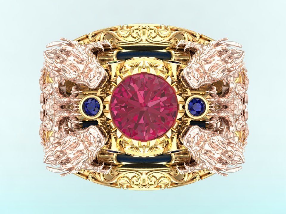 Four Dragon Ring - Dragon Ring - Mens Ring - N323 3D print model_3