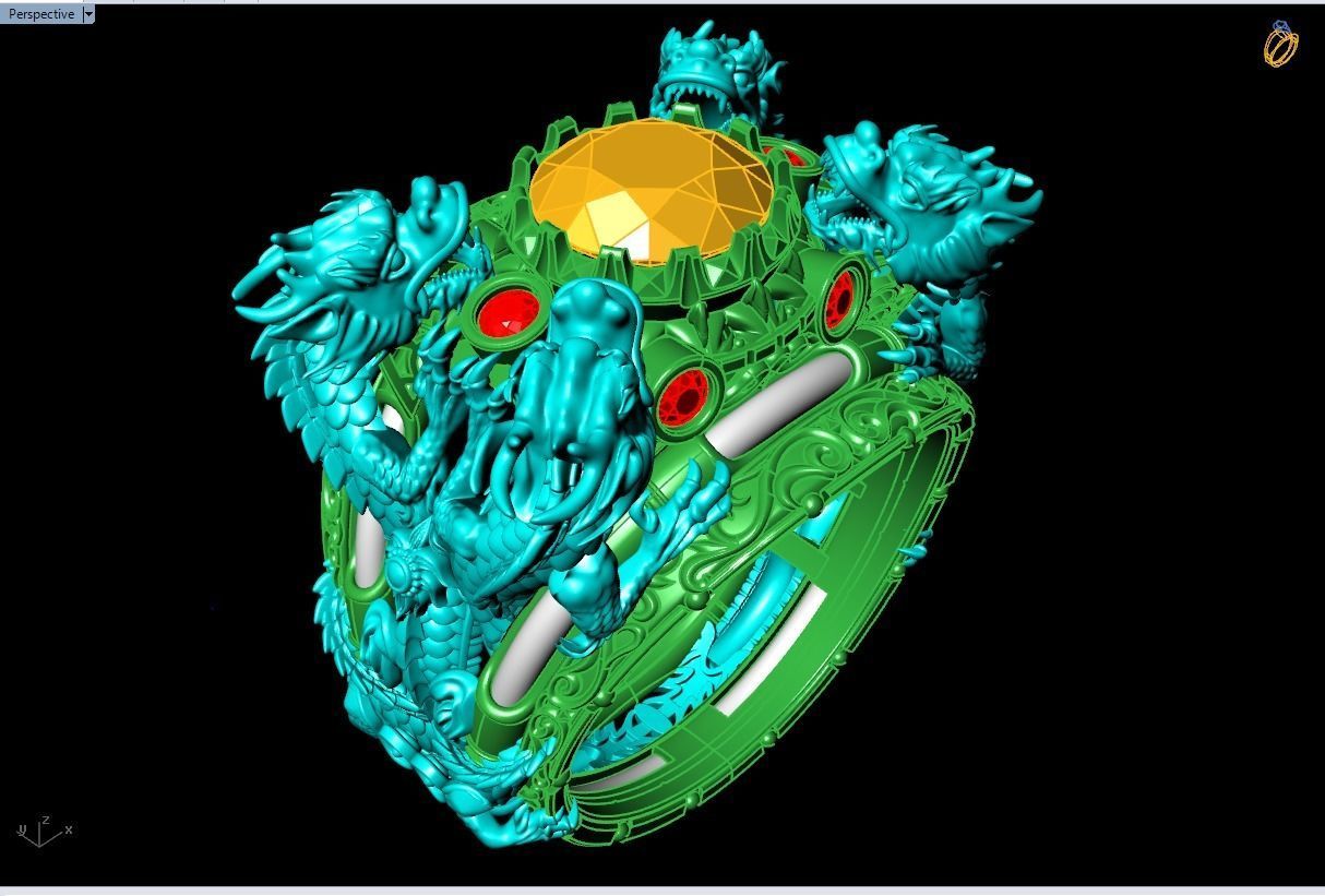 Four Dragon Ring - Dragon Ring - Mens Ring - N323 3D print model_6