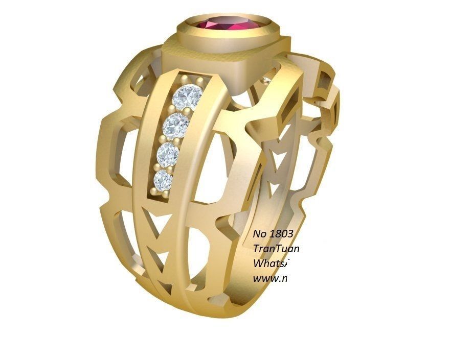 Modern Hollow Frame Red Gemstone Men Ring 3D Model 208 3D print model_4