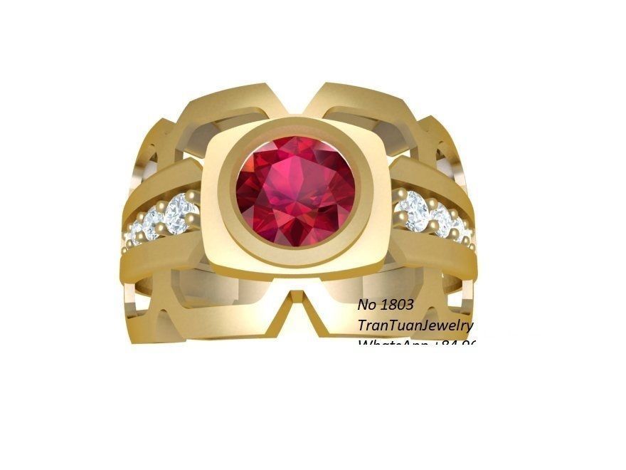 Modern Hollow Frame Red Gemstone Men Ring 3D Model 208 3D print model_3