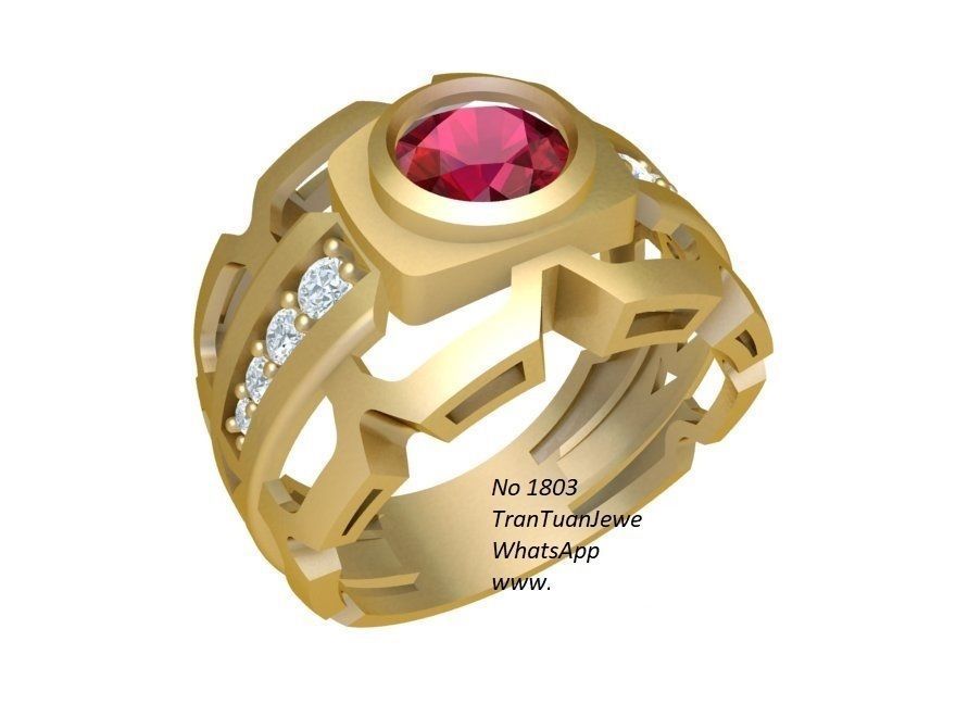 Modern Hollow Frame Red Gemstone Men Ring 3D Model 208 3D print model_2