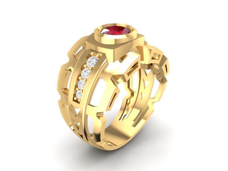 Modern Hollow Frame Red Gemstone Men Ring 3D Model 208 3D print model_1