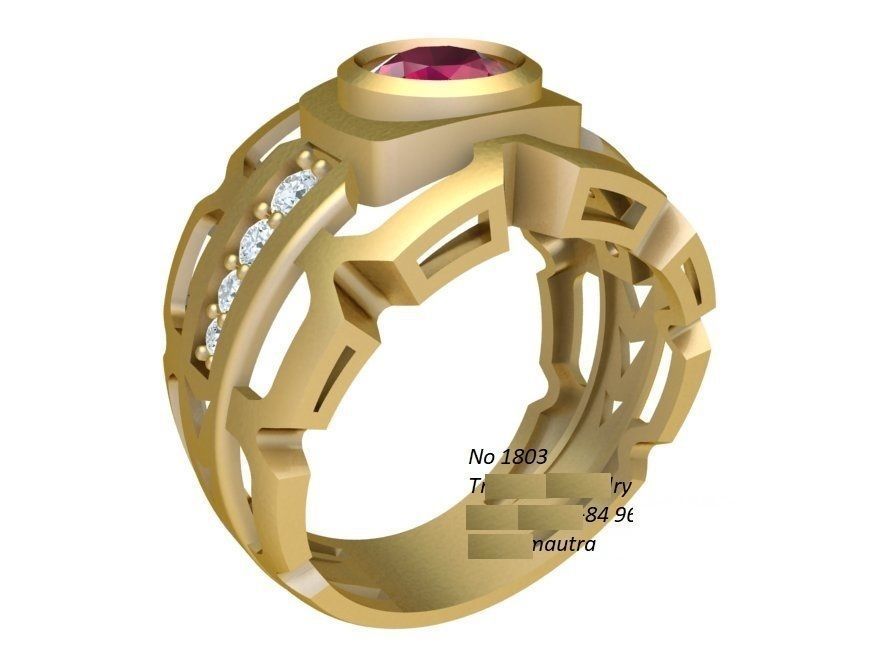 Modern Hollow Frame Red Gemstone Men Ring 3D Model 208 3D print model_5
