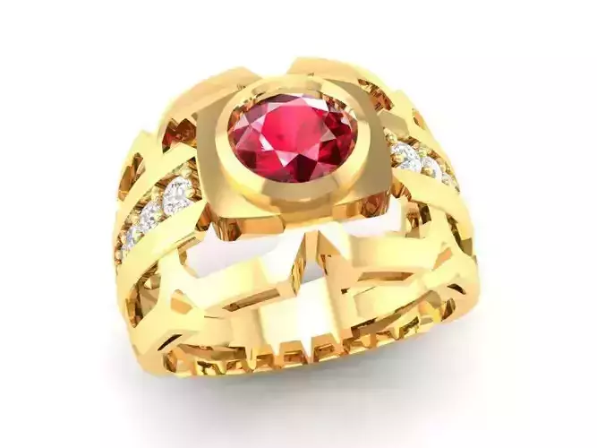 Modern Hollow Frame Red Gemstone Men Ring 3D Model  208