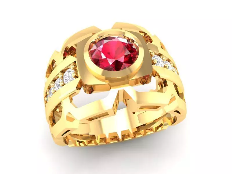 Modern Hollow Frame Red Gemstone Men Ring 3D Model 208 3D print model_0