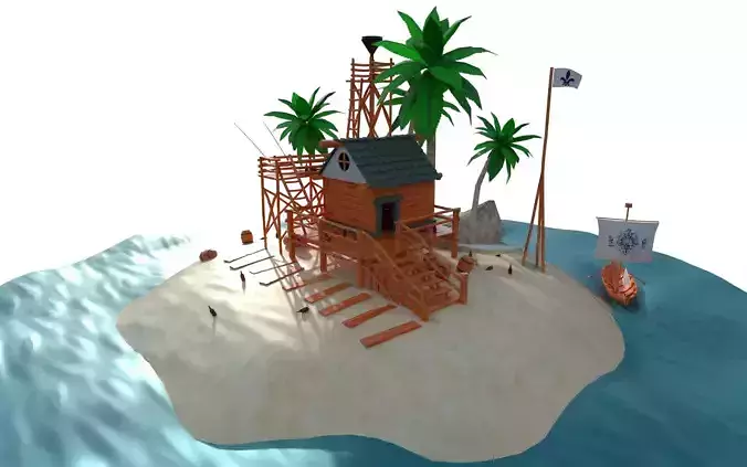 House on the sea Low-poly 3D model