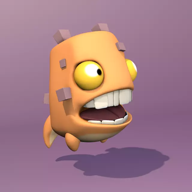 Monster cartoon character with big teeth 3D model_0