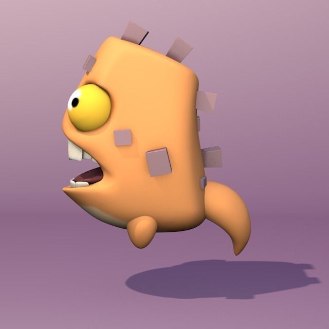 Monster cartoon character with big teeth 3D model_1