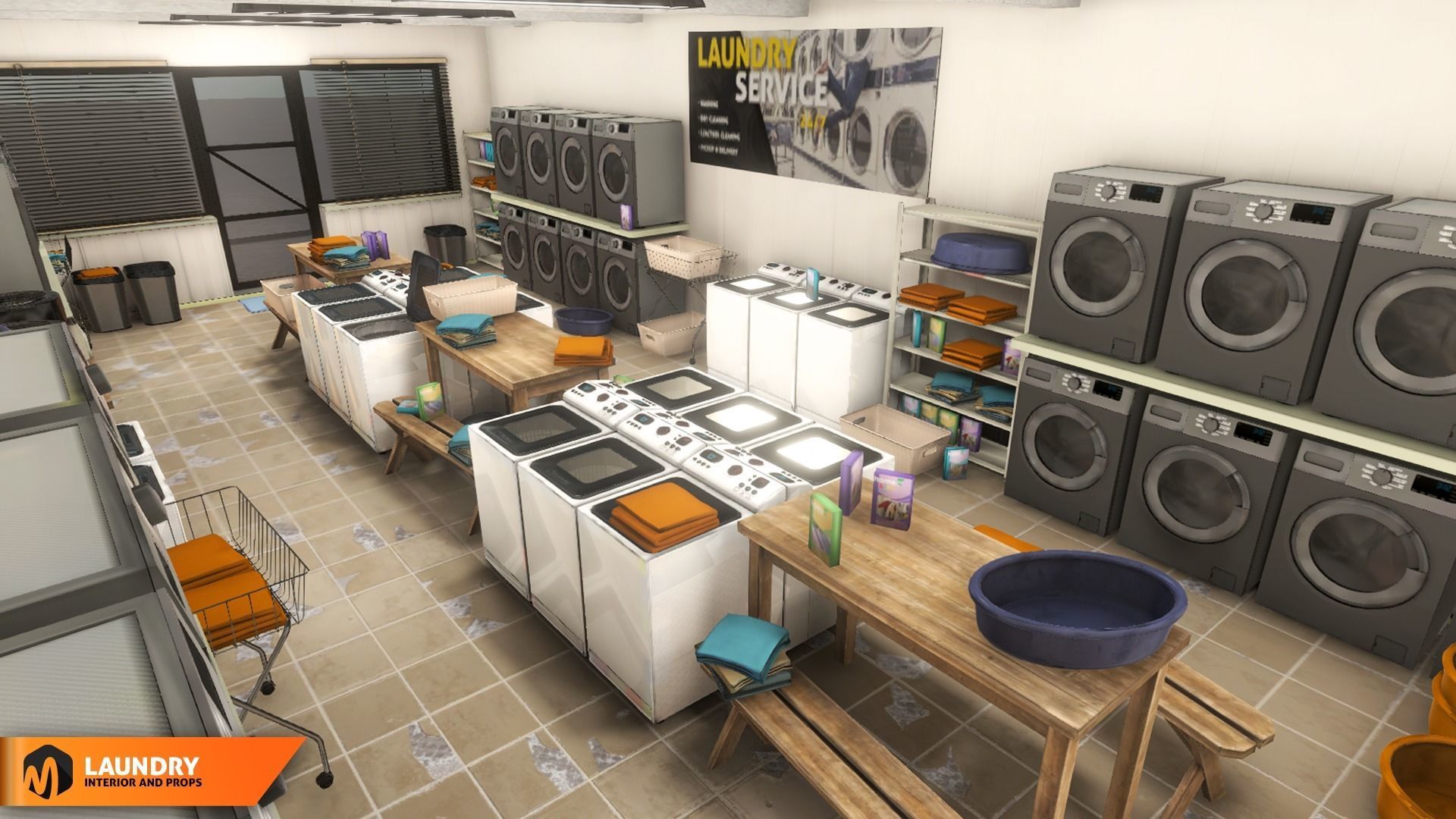 Laundry - interior and props Low-poly 3D model_1