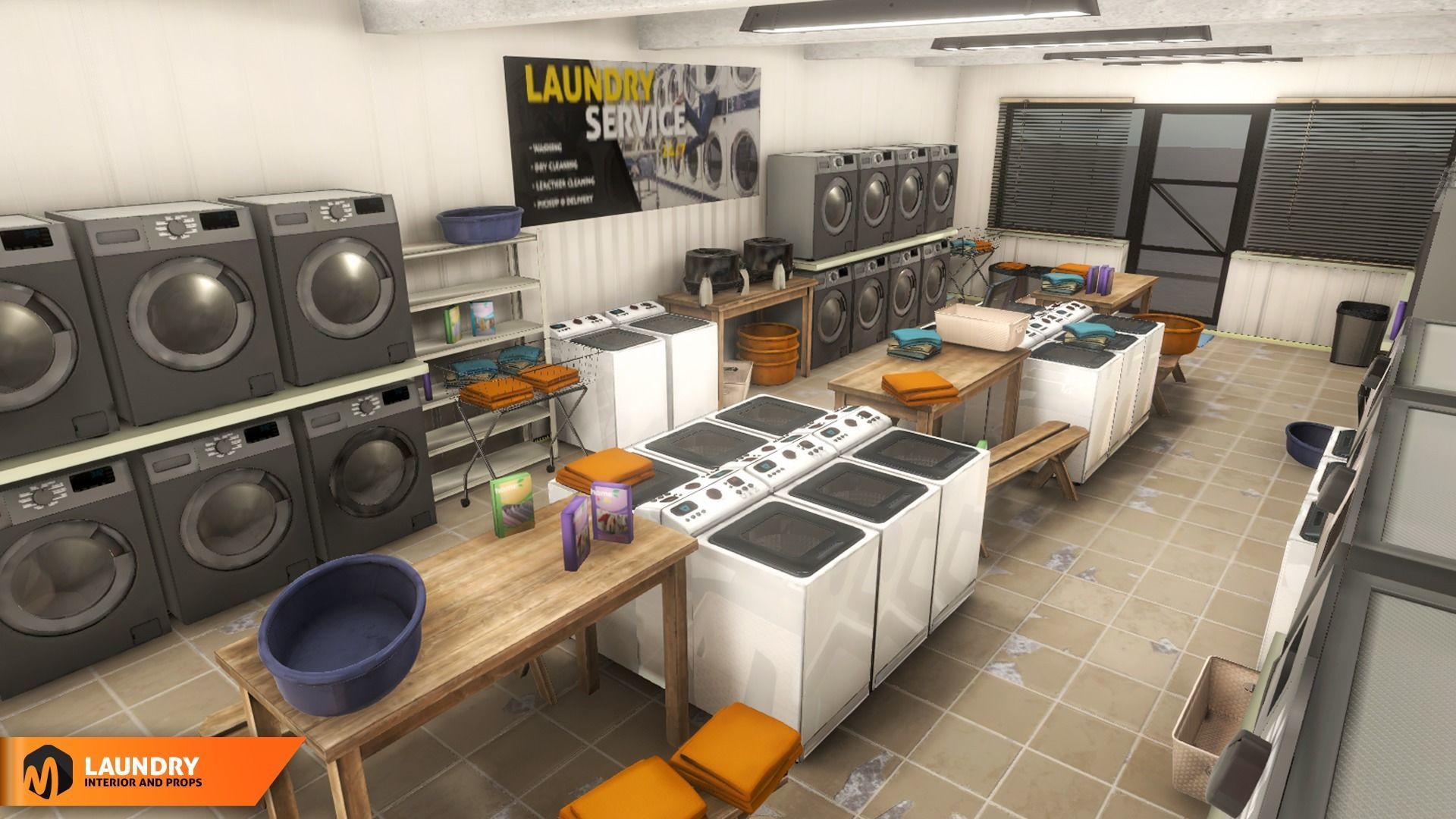 Laundry - interior and props Low-poly 3D model_10