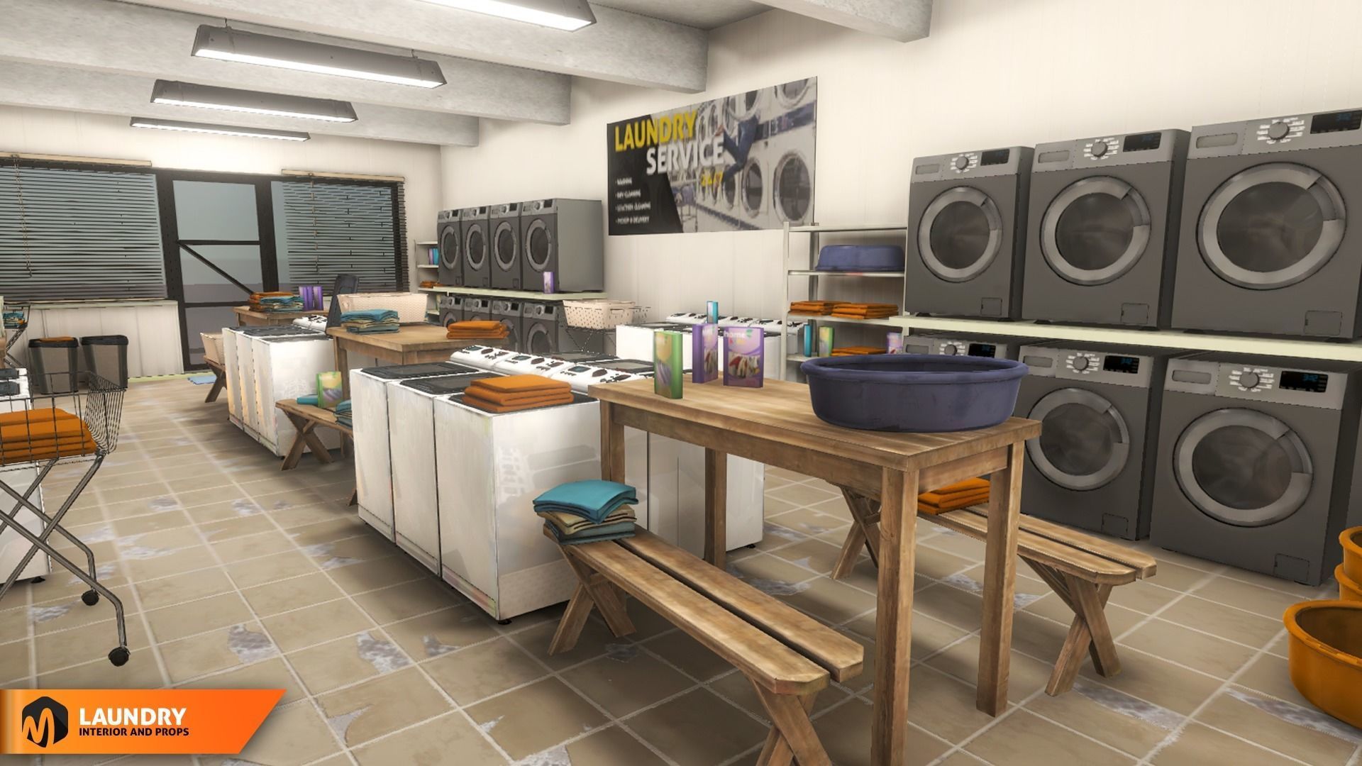 Laundry - interior and props Low-poly 3D model_3