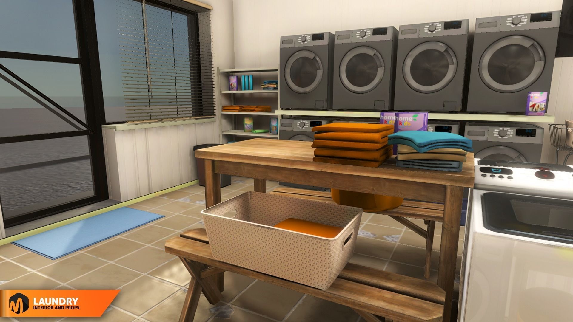 Laundry - interior and props Low-poly 3D model_5