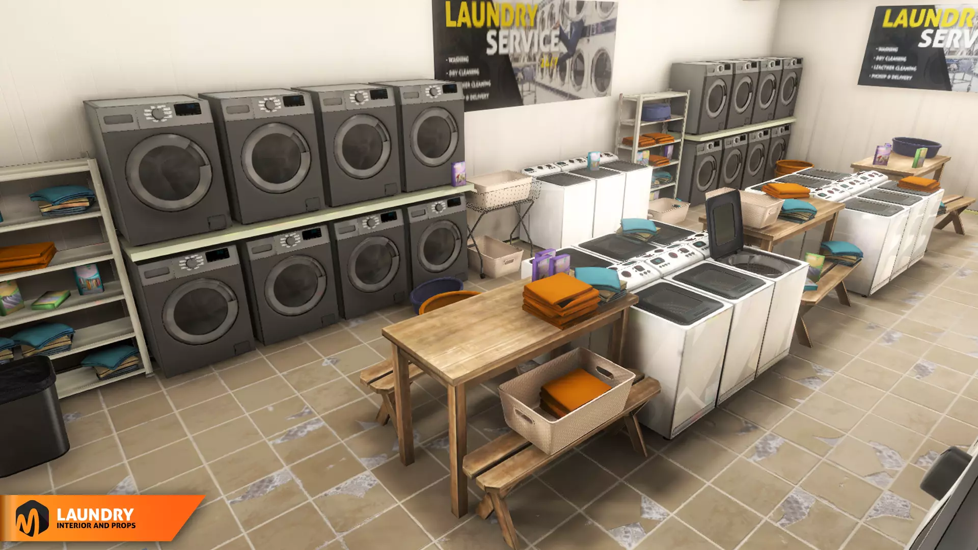 Laundry - interior and props Low-poly 3D model_0