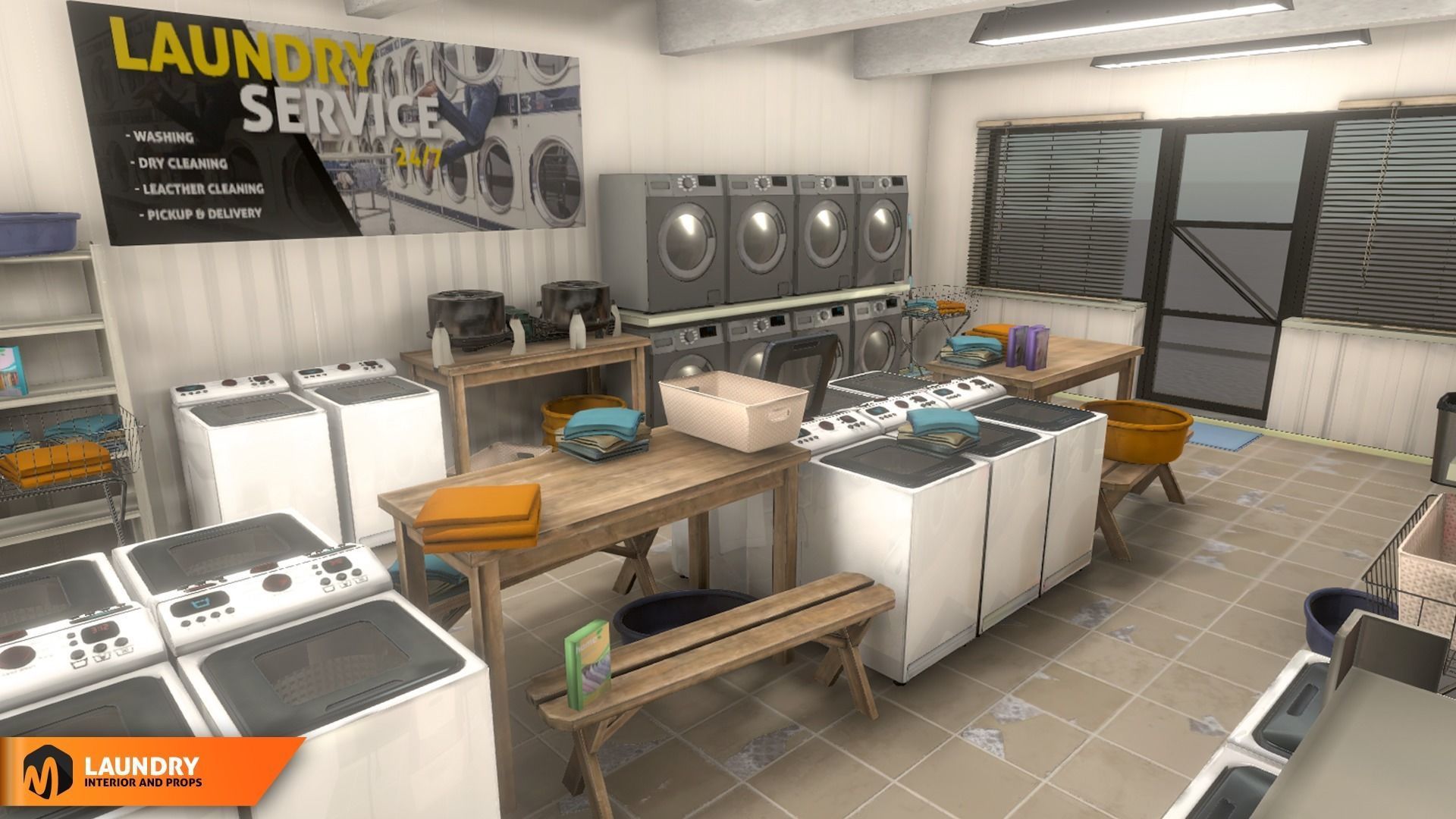 Laundry - interior and props Low-poly 3D model_7