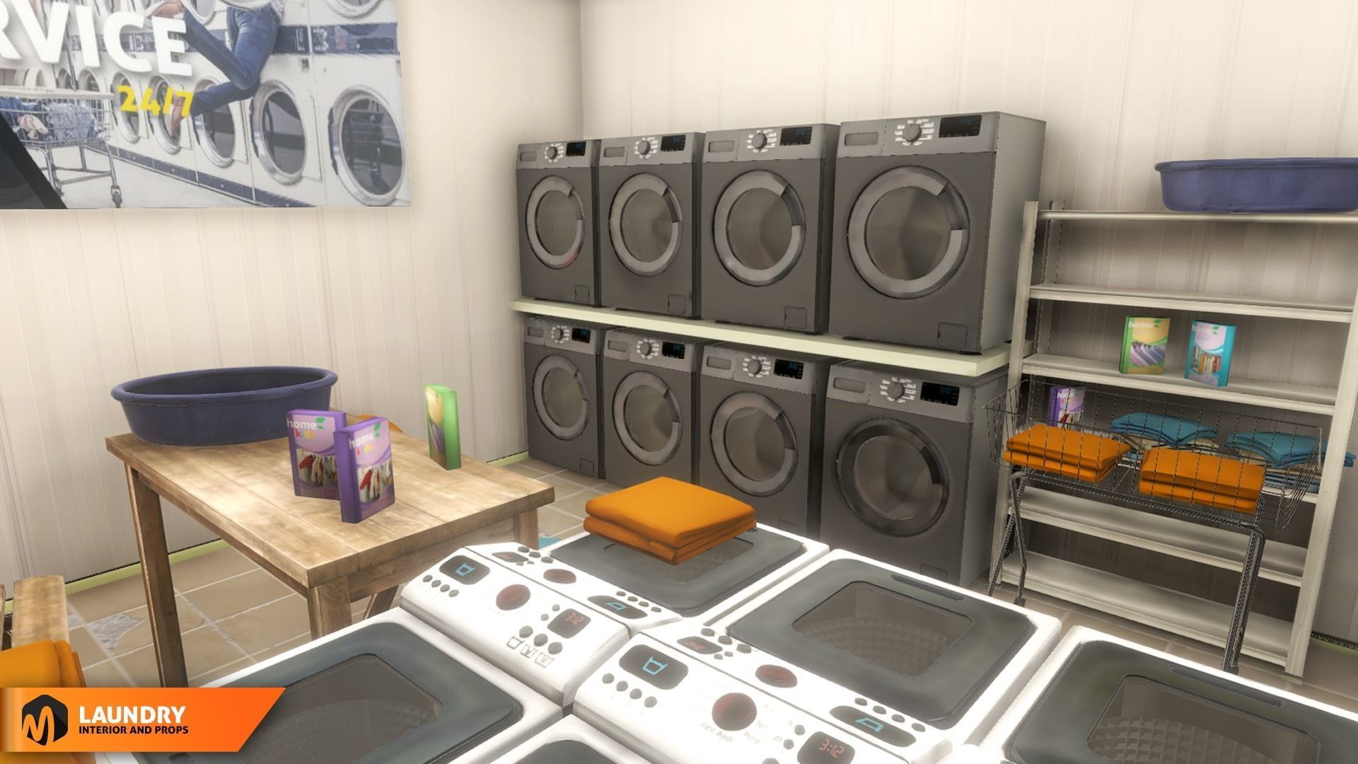 Laundry - interior and props Low-poly 3D model_6