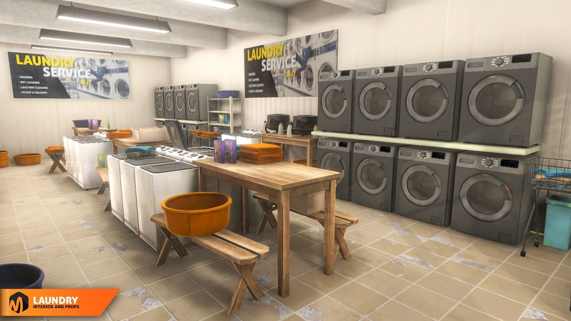 Laundry - interior and props Low-poly 3D model_8