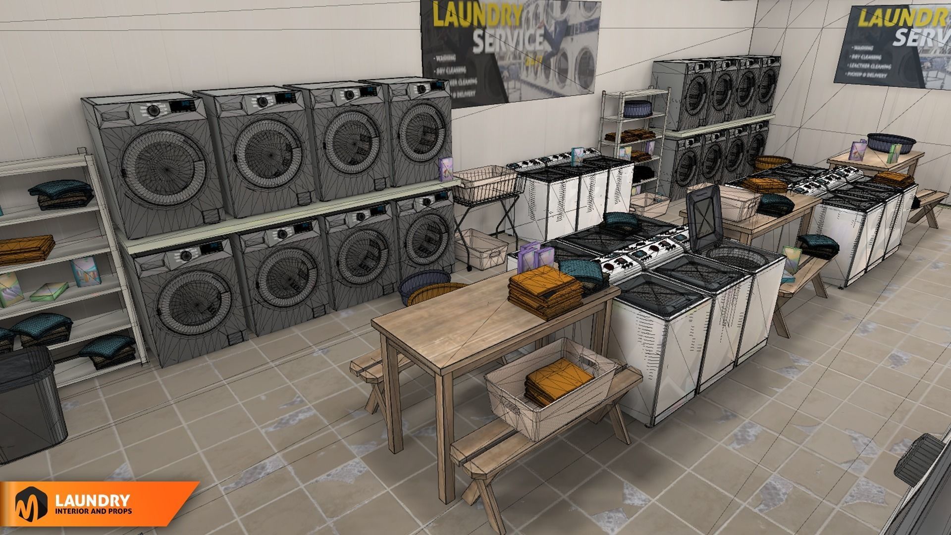 Laundry - interior and props Low-poly 3D model_9