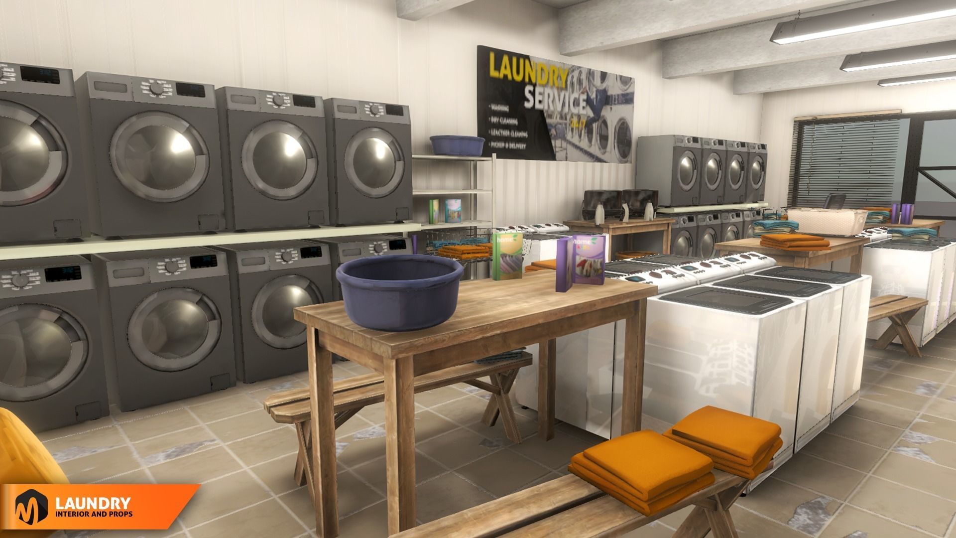 Laundry - interior and props Low-poly 3D model_4