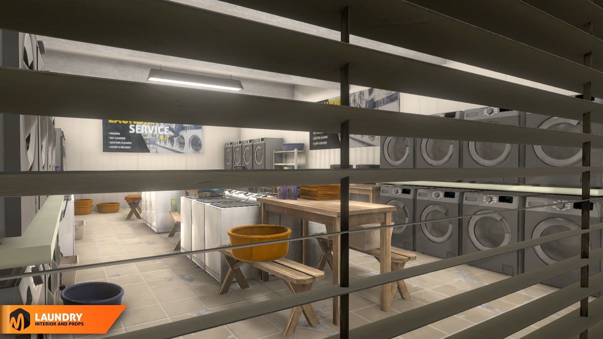 Laundry - interior and props Low-poly 3D model_11