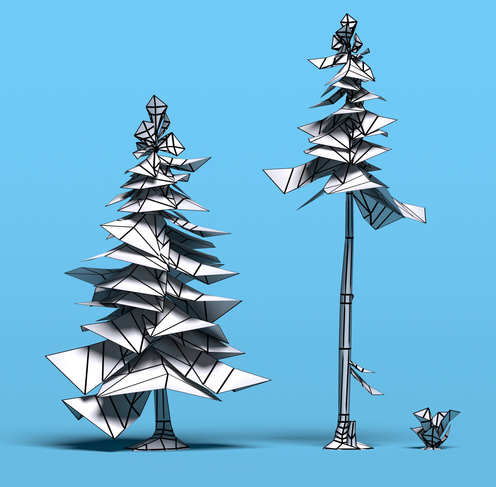 Conifer trees pines low poly Set of 10 items Low-poly 3D model_1