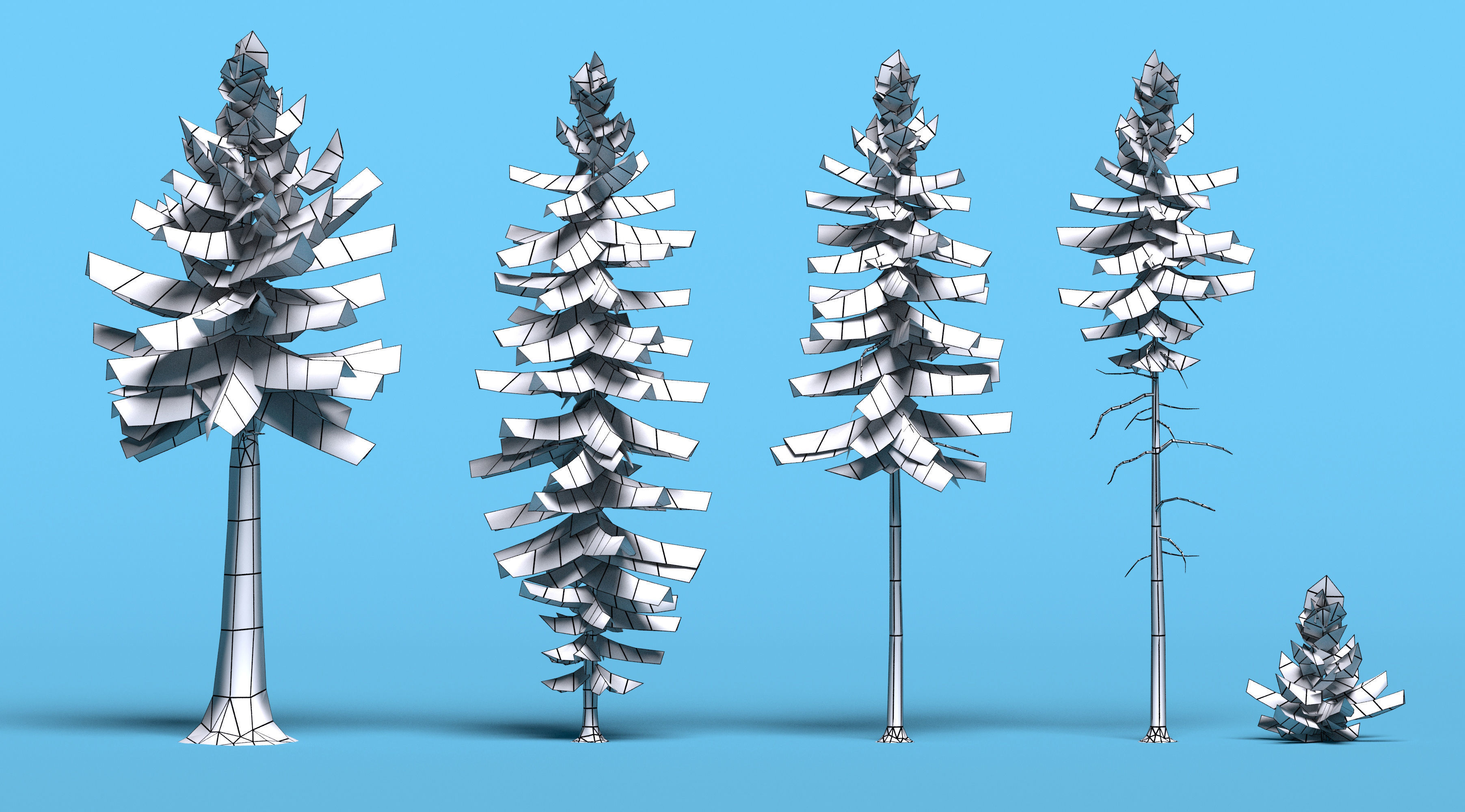 Conifer trees pines low poly Set of 10 items Low-poly 3D model_5