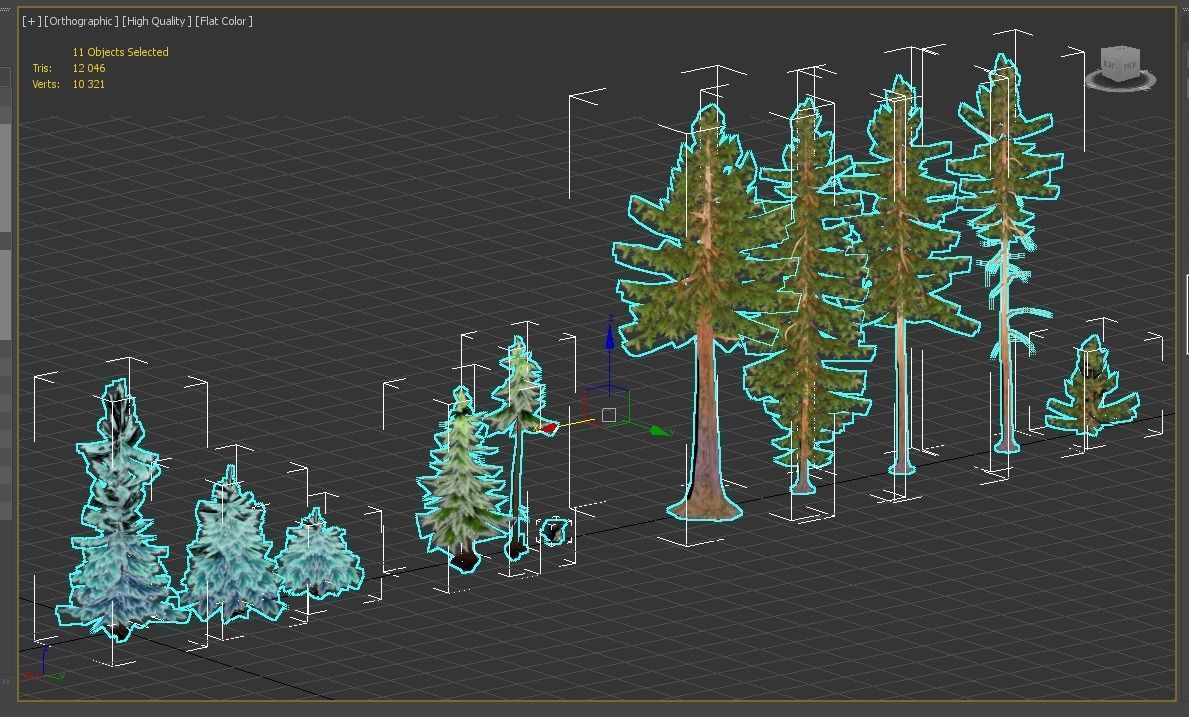 Conifer trees pines low poly Set of 10 items Low-poly 3D model_10
