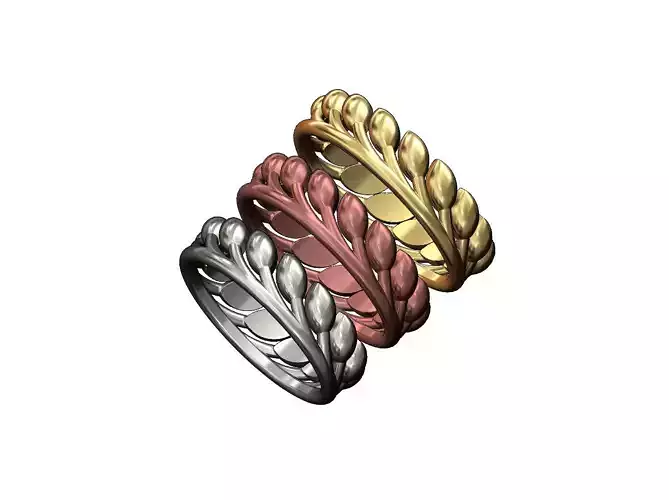 Rounded leaf motif band US size 6 7 8