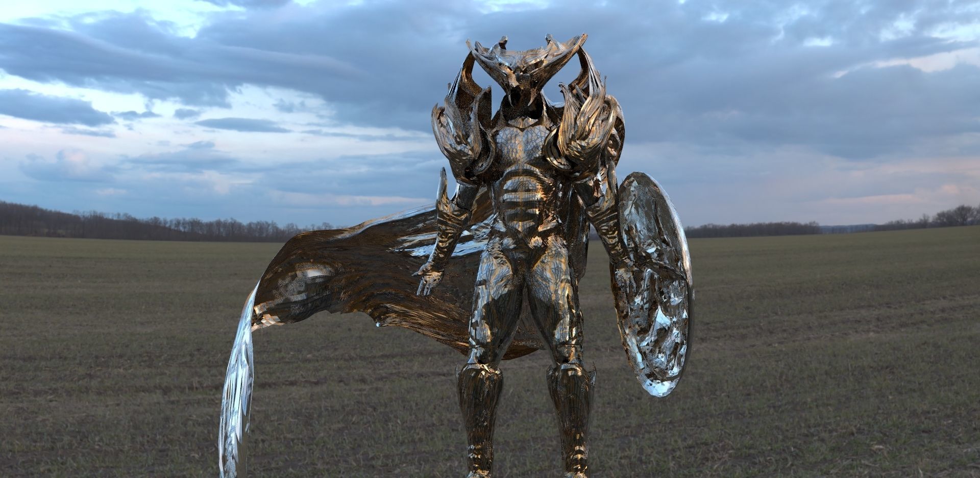 Perseus man with shield in middle of field 3D model_1