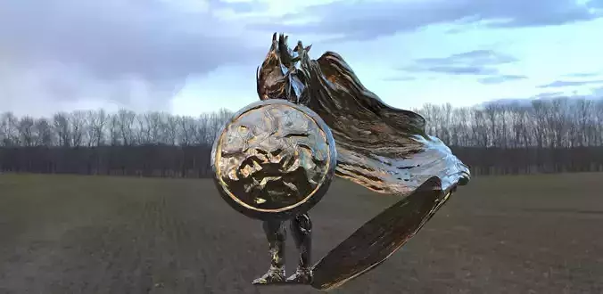 Perseus man with shield in middle of field 3D model