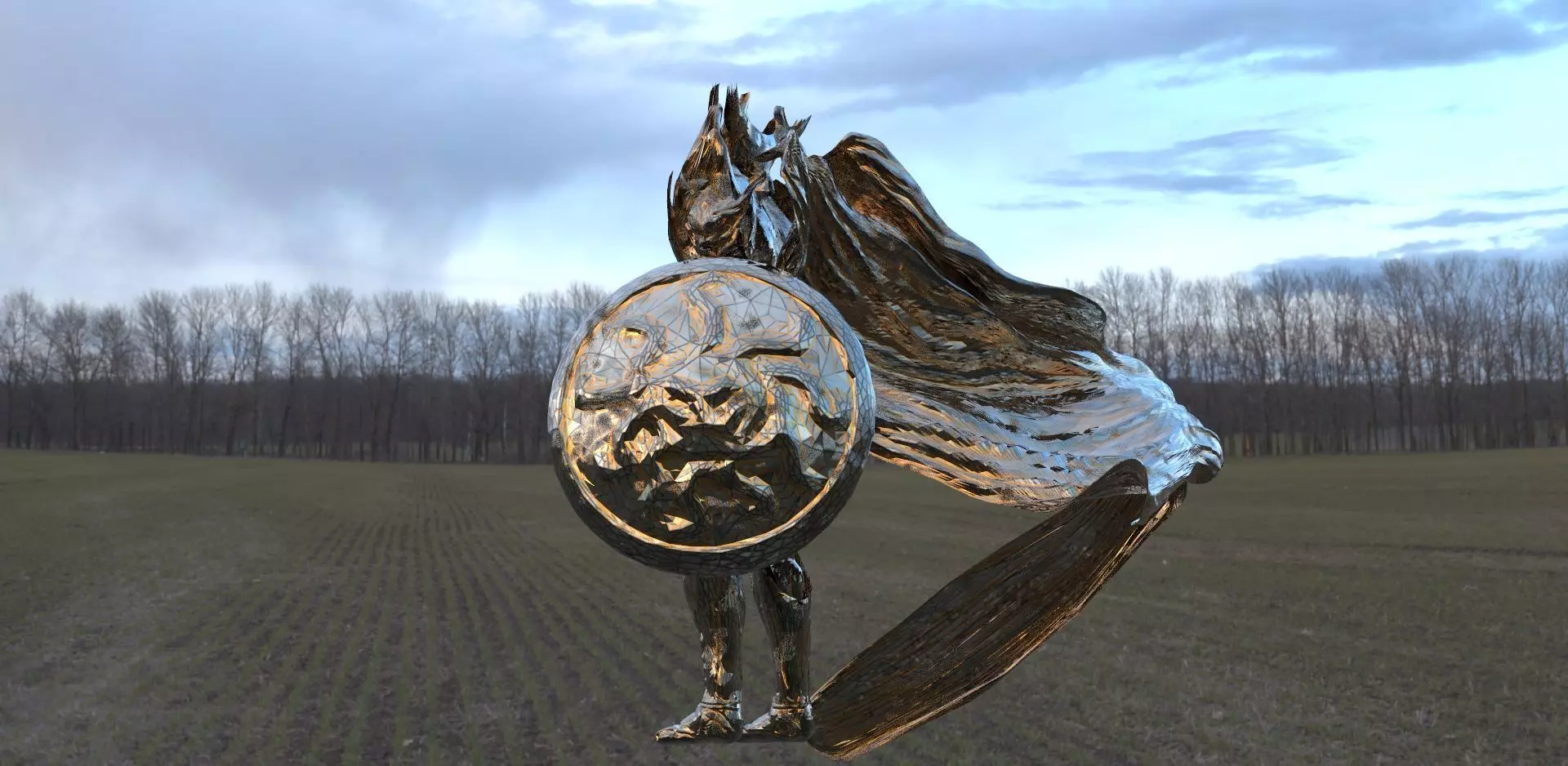 Perseus man with shield in middle of field 3D model_0